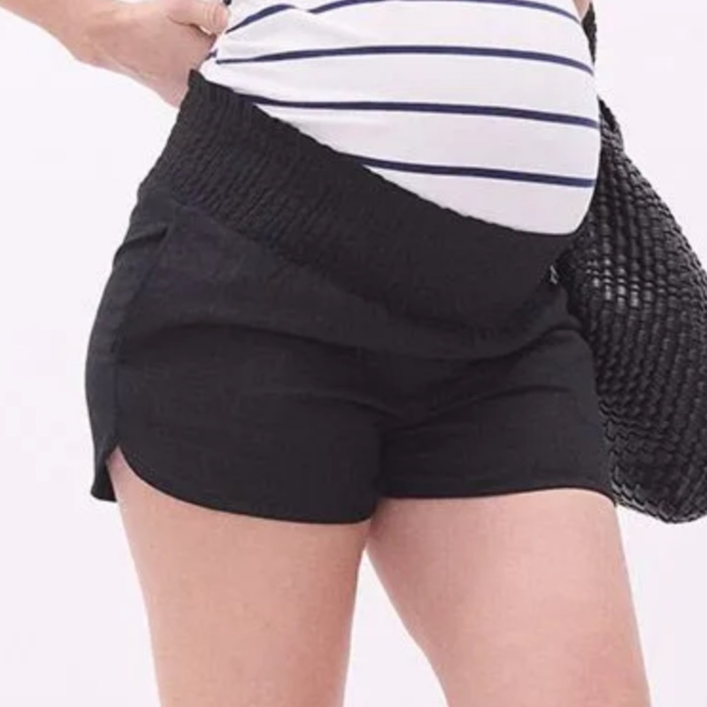 2 pairs of Thyme Maternity Shorts (size small) black and cream color